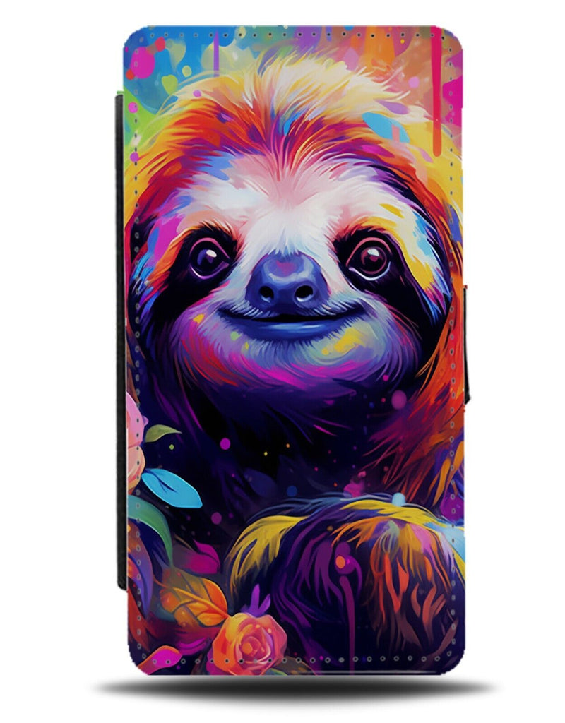 Colourful Sloths Face Flip Wallet Case Sloth Sloth's Head Watercolor CV08