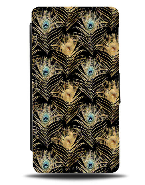 Black and Gold Peacock Feathers Flip Wallet Case Feather Peacocks Bird F641