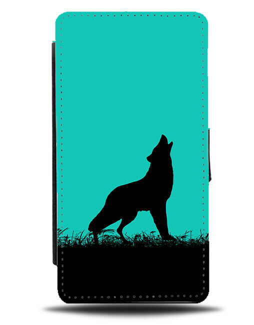 Wolf Silhouette Flip Cover Wallet Phone Case Wolves Turquoise Green i299
