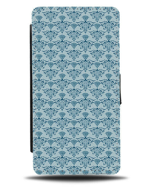 Baby Blue Flowery Print Flip Wallet Case Floral Henna Vintage Traditional E891