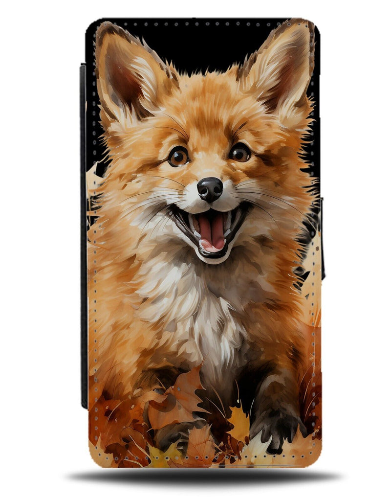Happy Baby Fox Flip Wallet Case Foxes Foxs Fox's Autumn Woodland Animal CY84