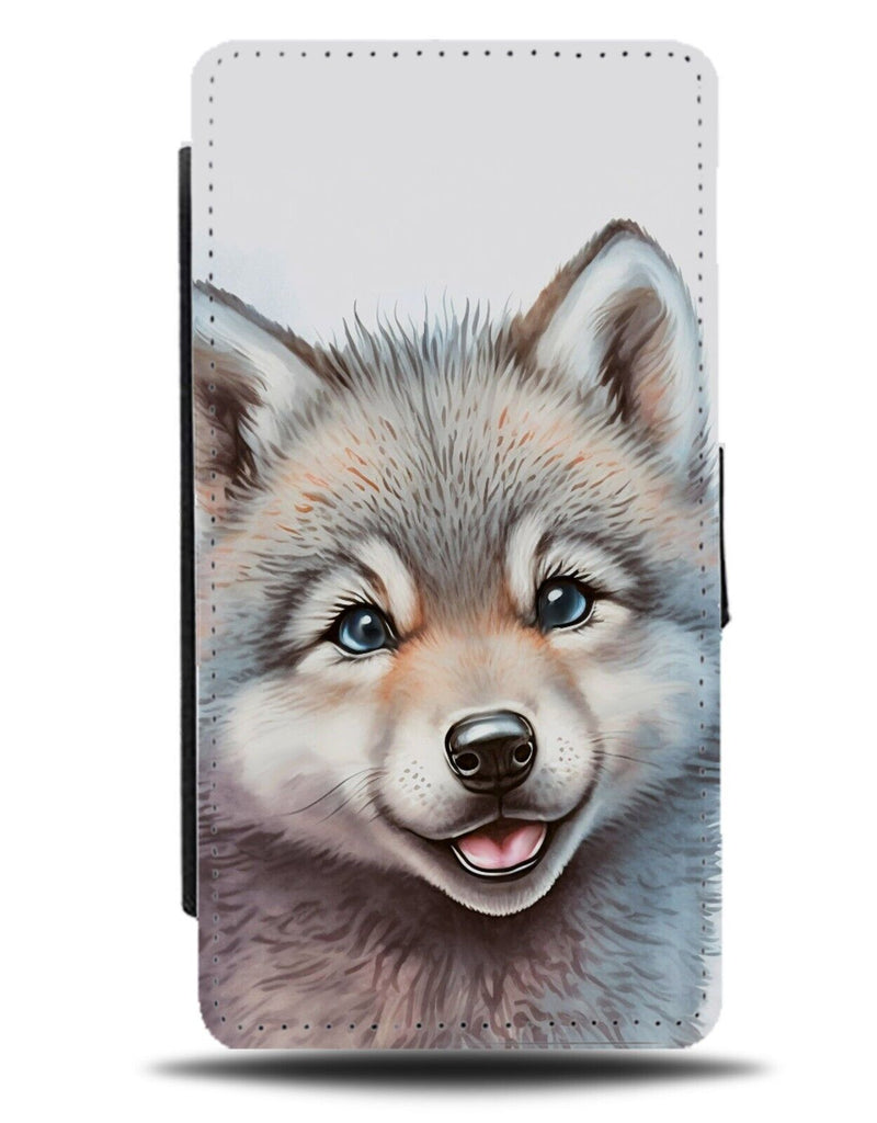 Baby Wolf Flip Wallet Case Wolves Wolf Babies Pup Puppy Painting Art Print AD58