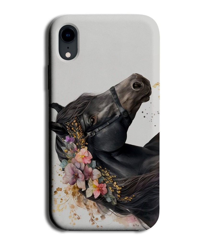 Black Stallion In Flower Crown Phone Case Cover Flowers Floral Horse Horses BF75