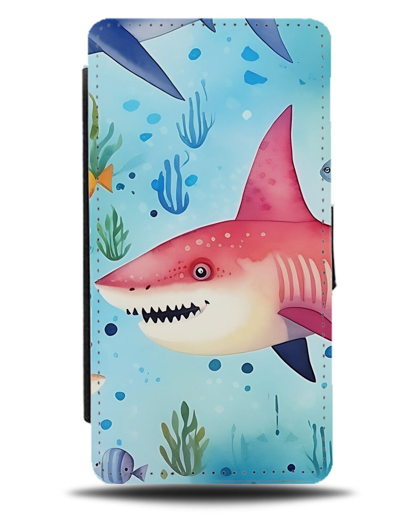Pink Mummy Shark Flip Wallet Case Watercolour Style Sharks Mum Great White CN48