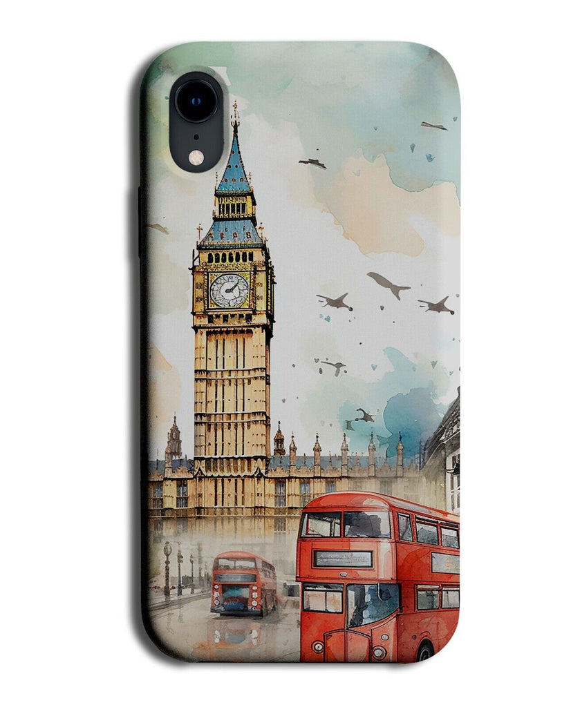London Watercolour Phone Case Cover Scene Double Decker Bus Big Ben City CF56