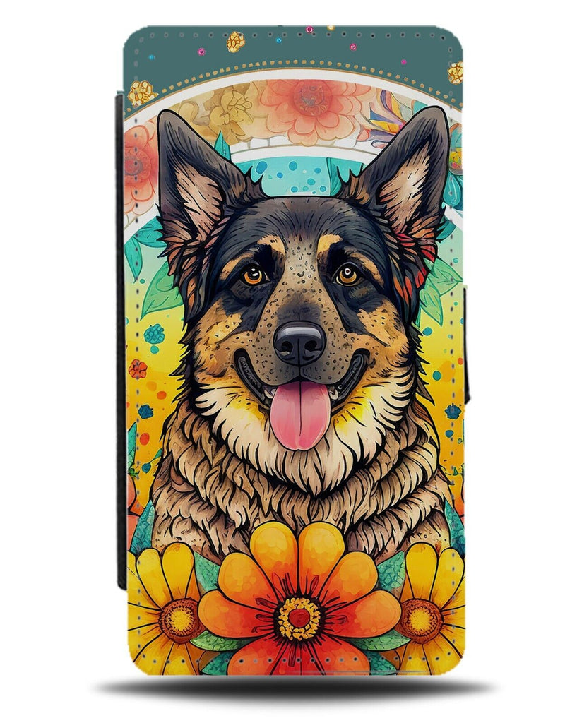 German Shepherd Shrine Funny Flip Wallet Case Novelty Dogs Face Black Flora BG34