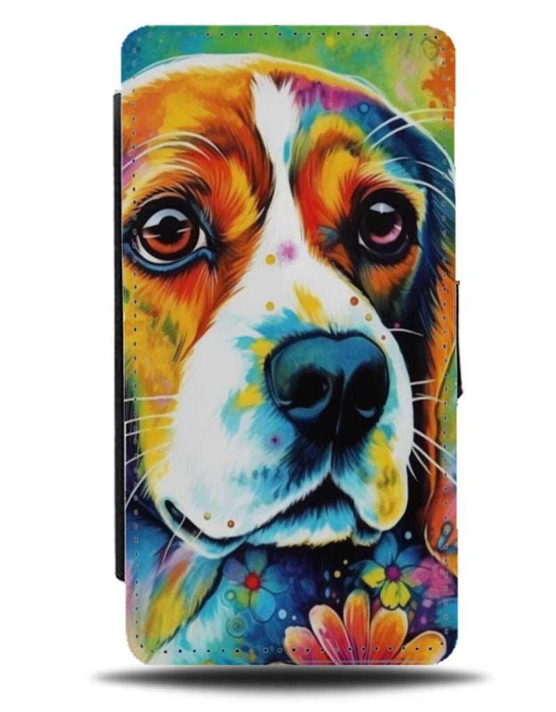 Colourful Beagle Floral Flip Wallet Case Beagles Dog Dogs Face Artwork Pup DD06