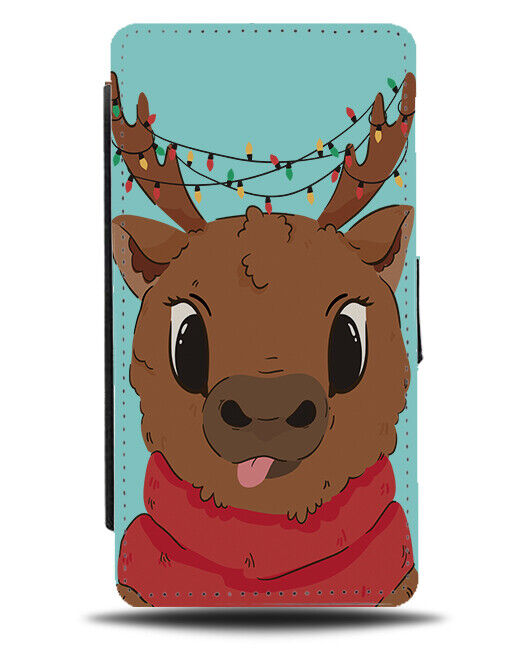 Funny Chubby Reindeer Flip Wallet Case Christmas Fat Fatty Face Head Kids N740