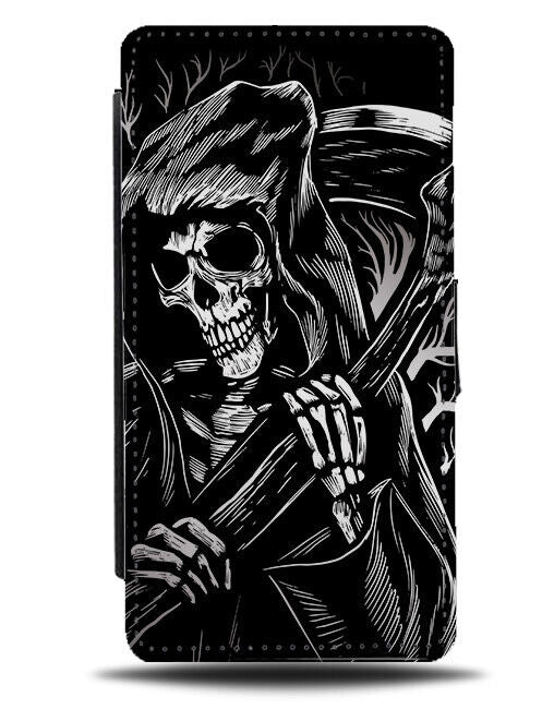 Skeleton Grim Reaper Flip Wallet Case Dark Halloween Fancy Dress Halloween N466