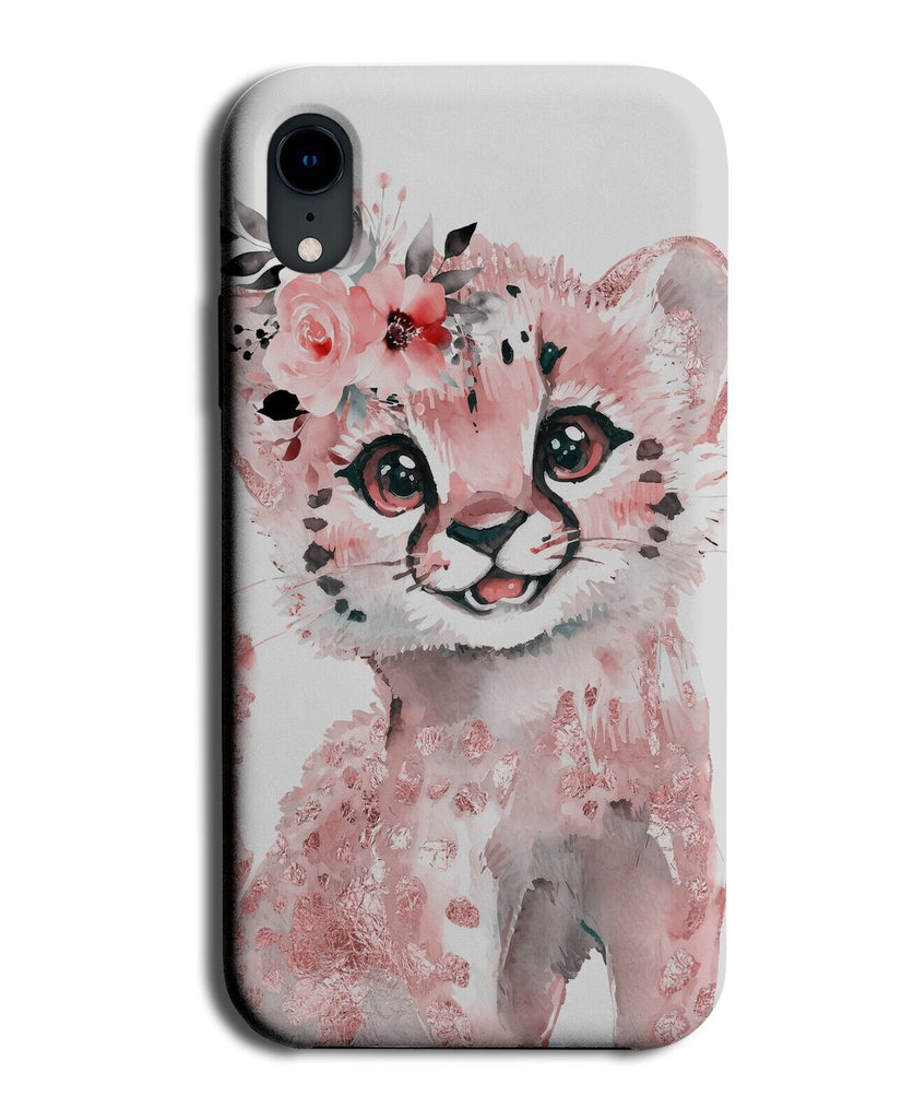 Hand Drawn Leopard Cub Print Phone Case Cover Baby Rose Gold Flower Crown CC40
