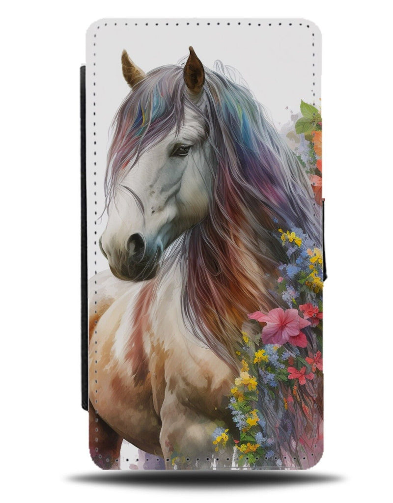 Horse and Flowers Oil Painting Flip Wallet Case Watercolor Watercolour AW67