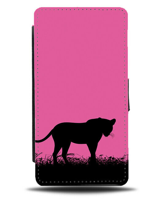 Leopard Silhouette Flip Cover Wallet Phone Case Leopards Hot Pink Coloured I027