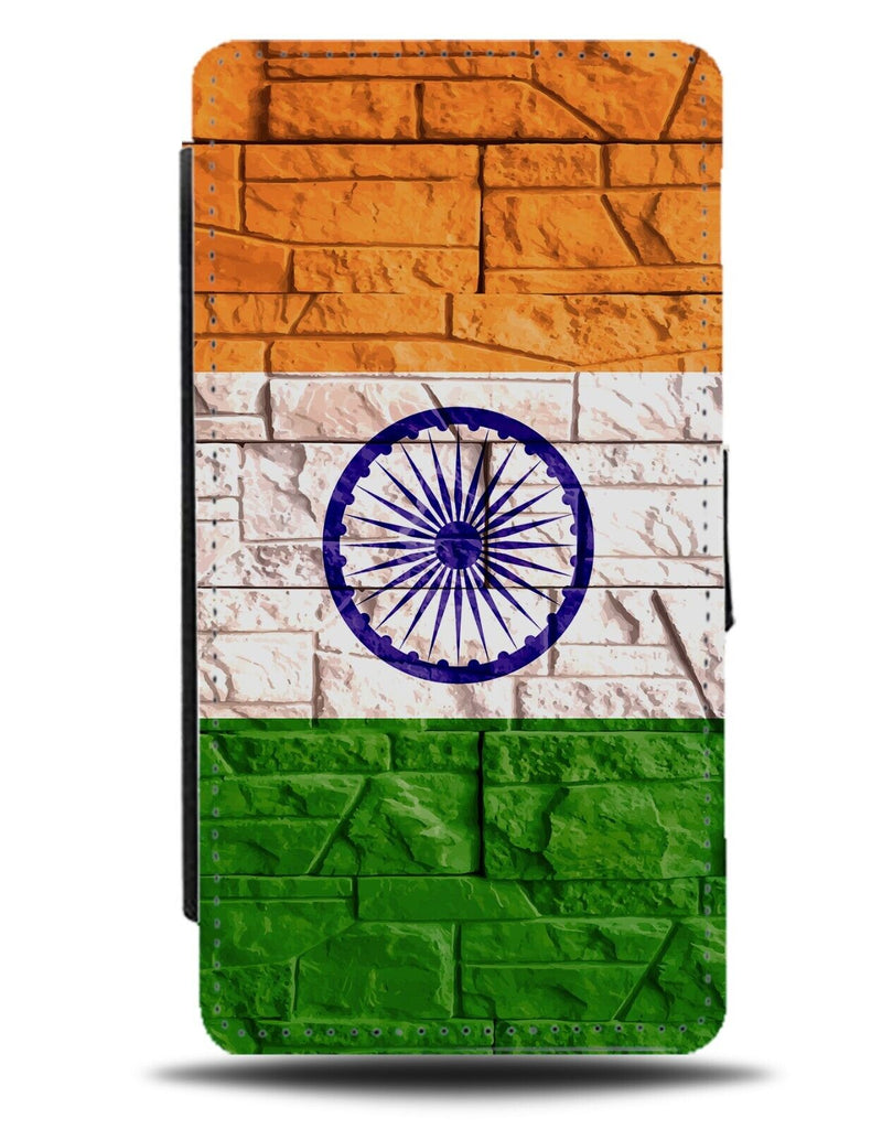 Republic On india Flag On Brick Wall Flip Wallet Case Bricks Indian Novelty AZ64