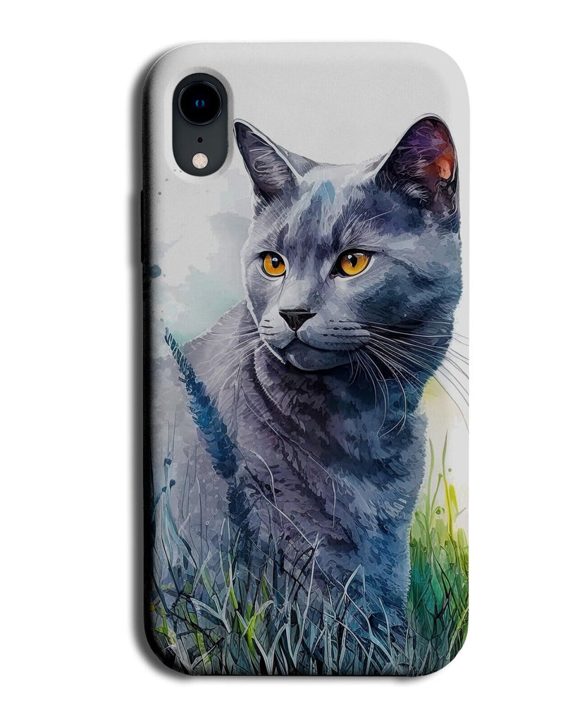 Watercolour Russian Blue Breed Of Cat Phone Case Cover Yellow Eyes Eyed DG73