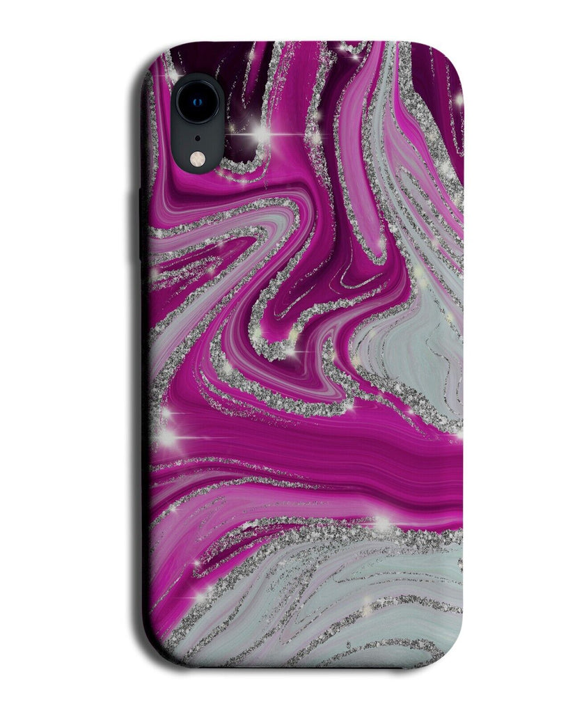 Silver and Dark Pink Agate Swirling Marble Effect Print Phone Case Cover CJ52