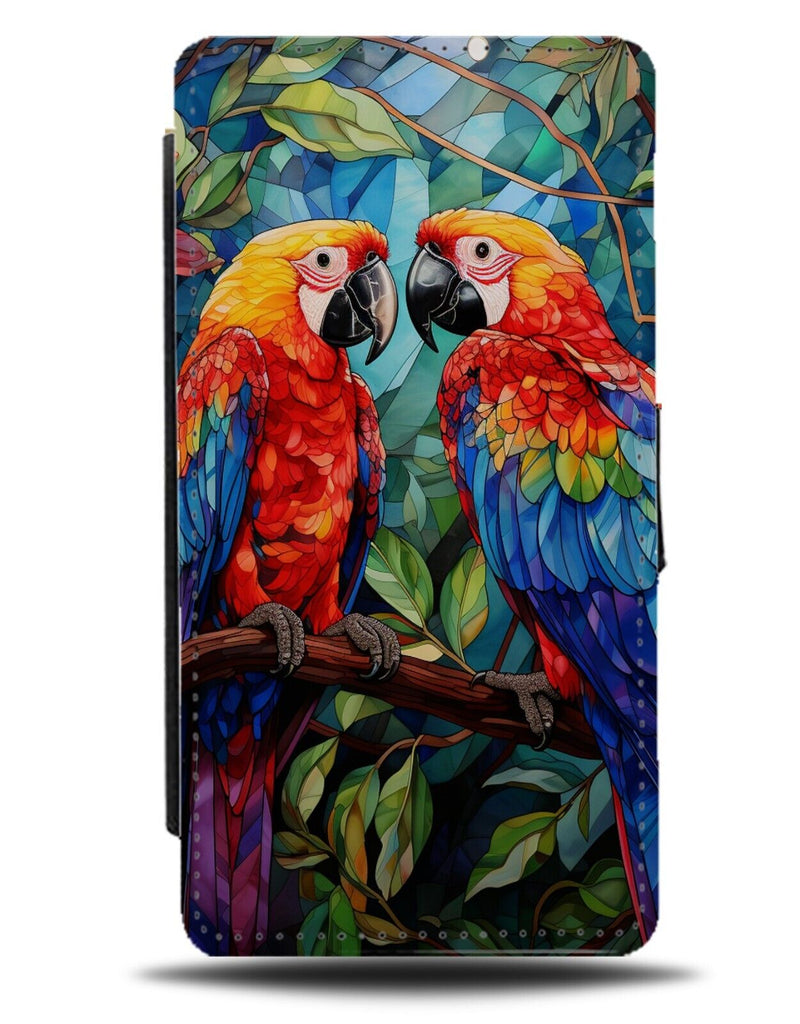 Colourful Parrots Faces Flip Wallet Case Parrot Face Bird Exotic Macaw DF93