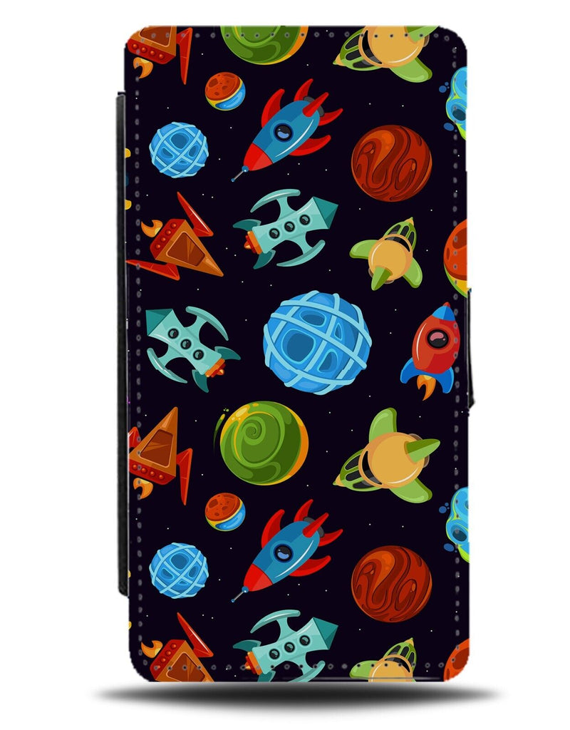 Childrens Colourful Planets and Rockets Flip Wallet Case Rocket Planet Kids CQ20