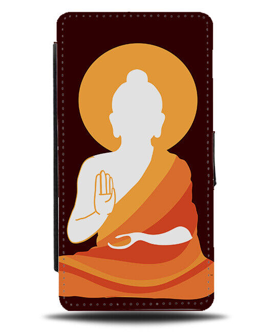 Orange Hindu Monk Flip Wallet Case Praying Spiritual Moon Buddha Indian J571