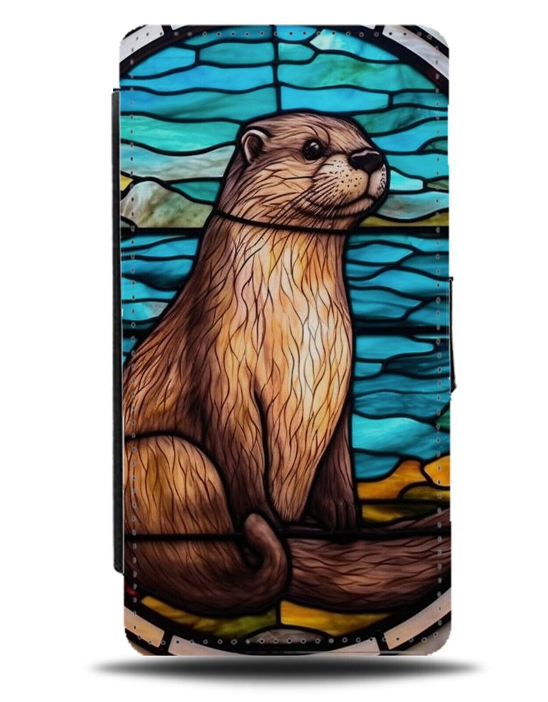 Sea Otter Stained Glass Window Design Flip Wallet Case Otters Novelty Fancy DF02