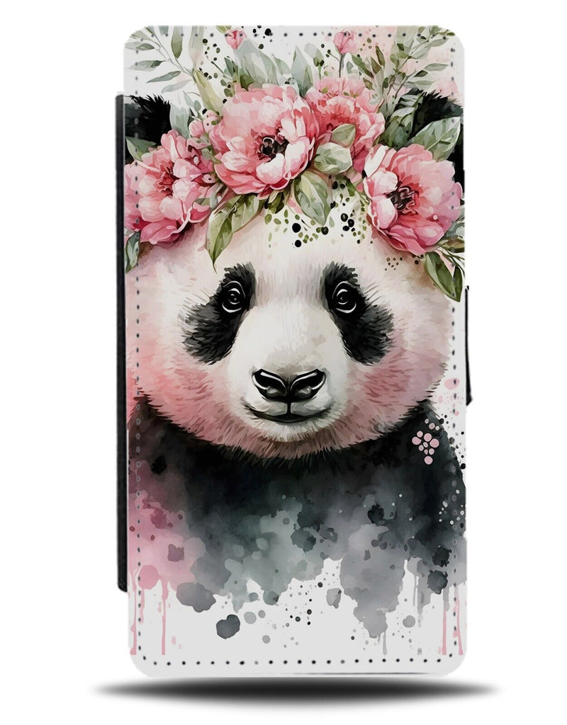 Giant Panda In Flower Crown Flip Wallet Case Floral Boho Watercolour Pandas BD09