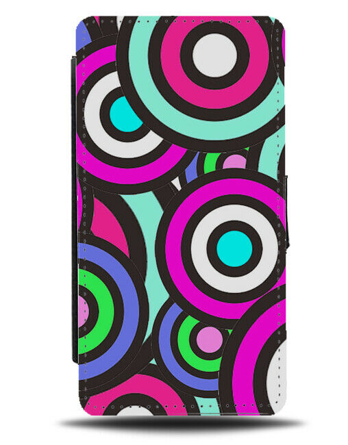 60s Circles Flip Cover Wallet Phone Case Colourful Vintage Retro Design B571