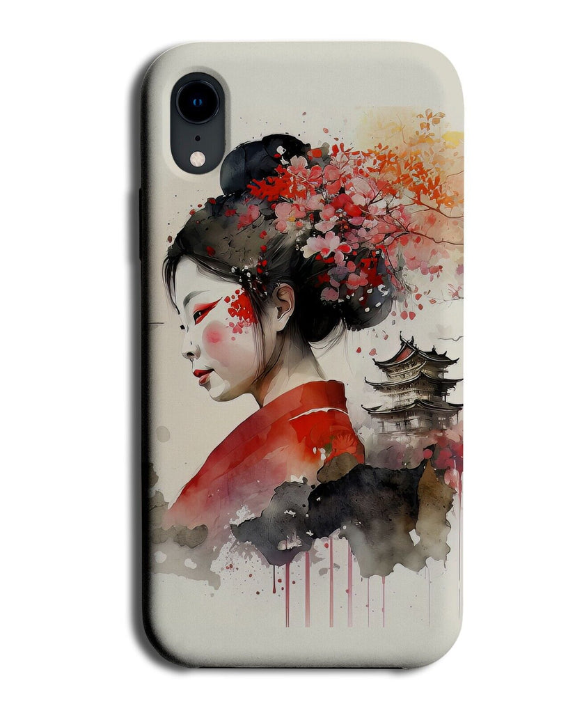 Japanese Lady And Buildings Phone Case Cover Building Temple Ladies Face BE18