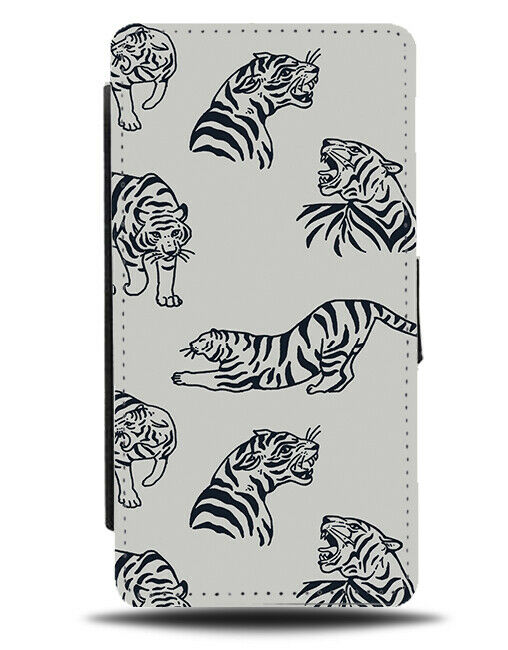 Black and White Crouching Tiger Drawing Flip Wallet Case Drawings Tigers H255