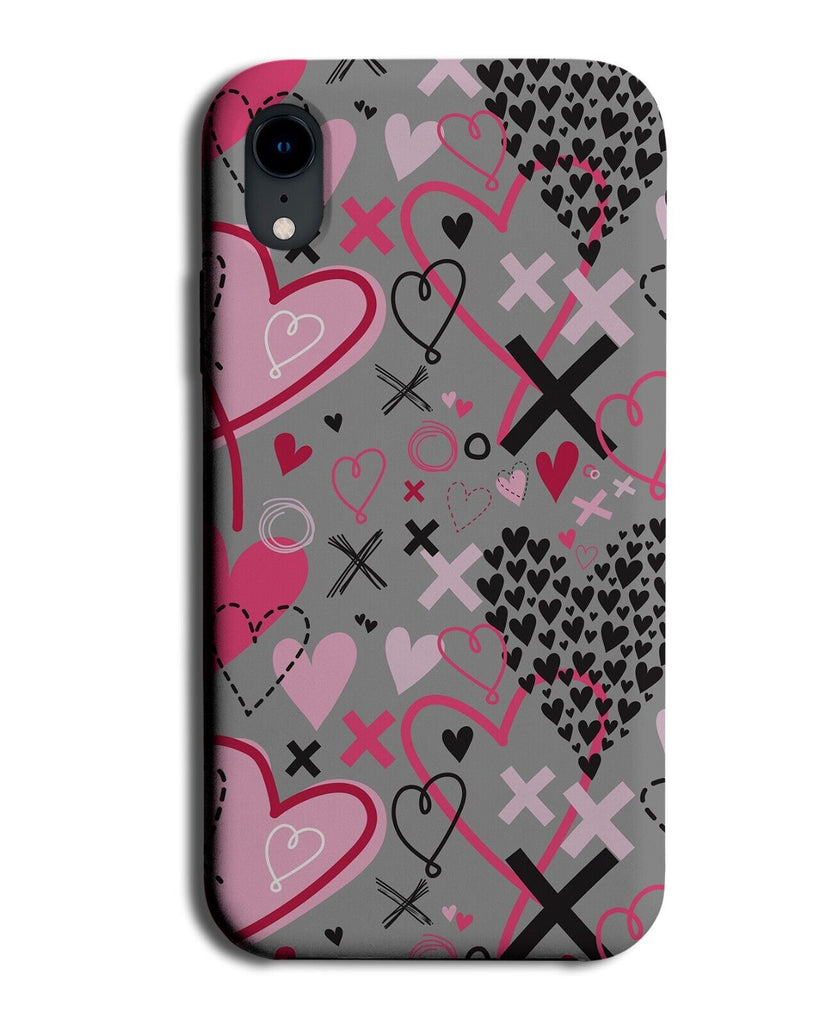 Light Grey Love Heart Crosses Phone Case Cover Hearts Valentine Pattern BC24