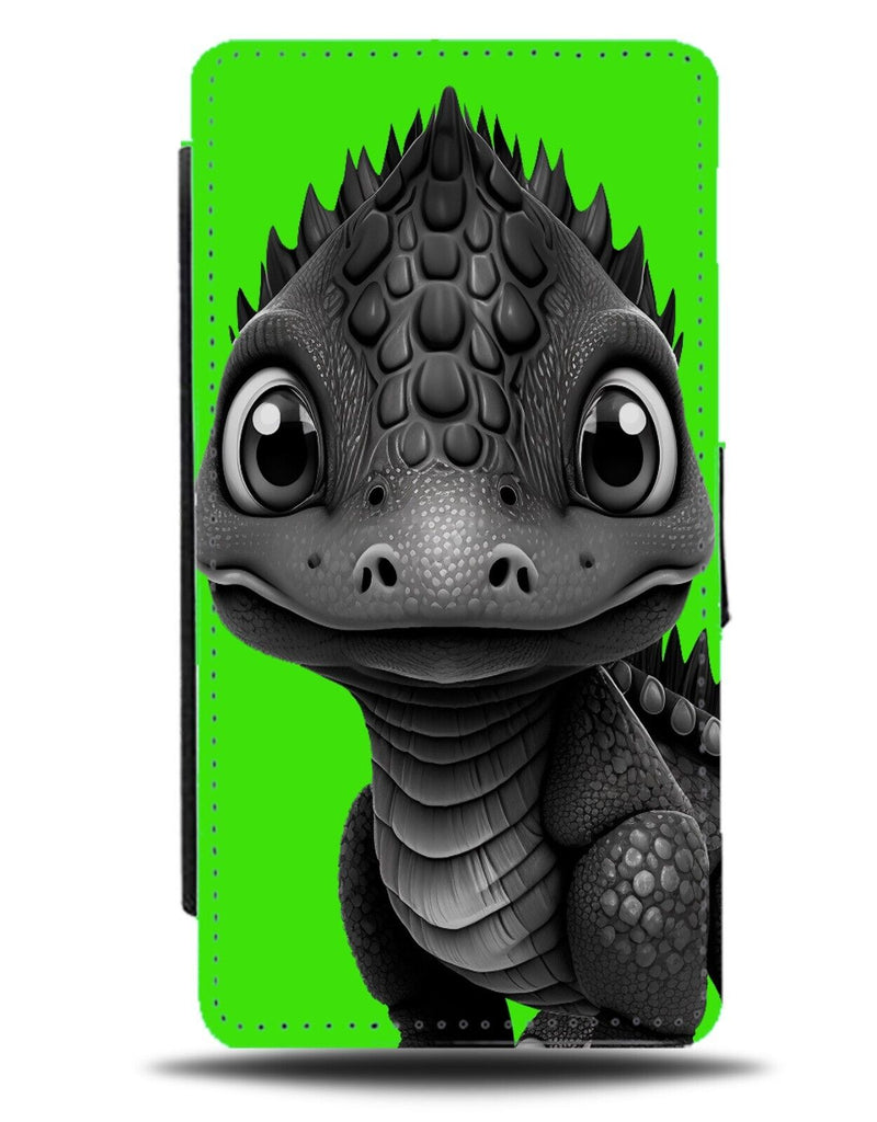 Black Dragon Flip Wallet Case Dragons Face Lime Green Background Colour AE25