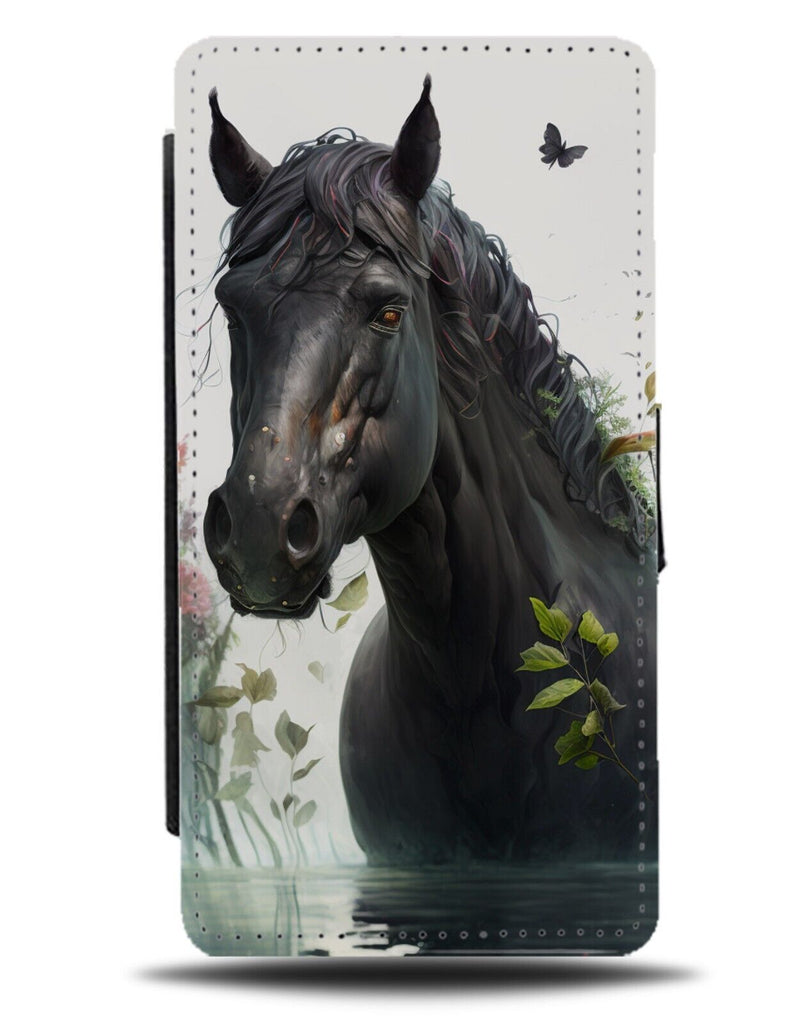 Black Stallion Painting Flip Wallet Case Stallions Horse Horses Coloured AW69