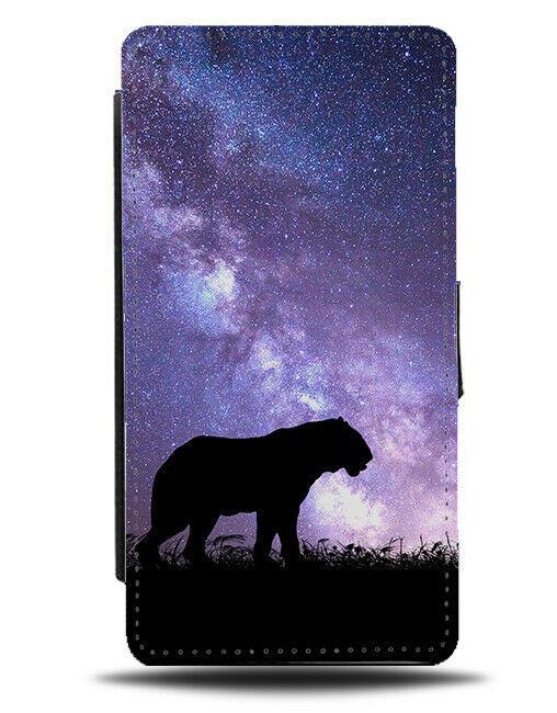 Tiger Silhouette Flip Cover Wallet Phone Case Tigers Galaxy Moon Universe i225