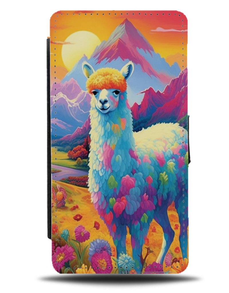 Colourful Llama Flip Wallet Case Llamas Alpaca Alpacas Animal Rainbow Sheep CE06