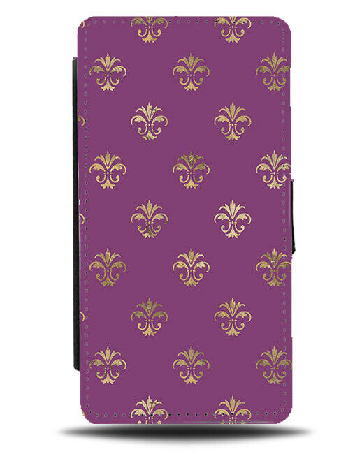 Funky Girly Purple Patterned Flip Wallet Case Pattern Golden Picture Photo G214