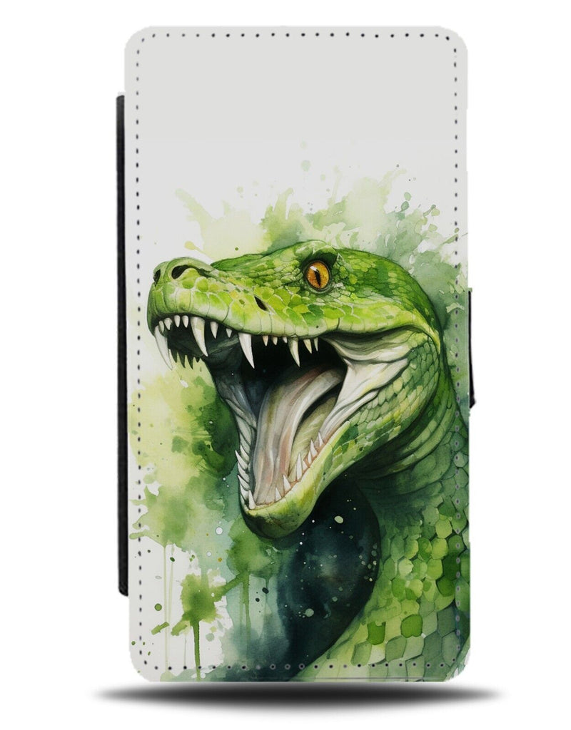 Green Watercolour Snake Bike Artwork Flip Wallet Case Snakes Face Scary CP63