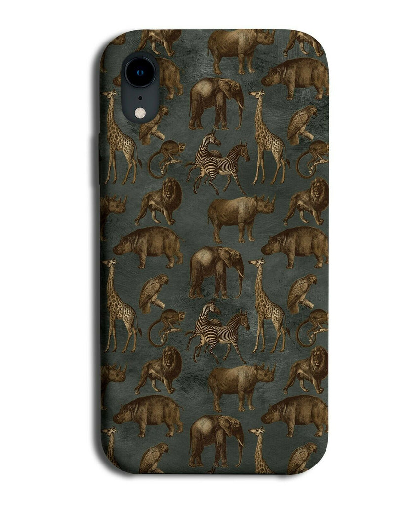 Dark Green Safari Bronzed Figures Phone Case Cover Bronze Gold Animals G011