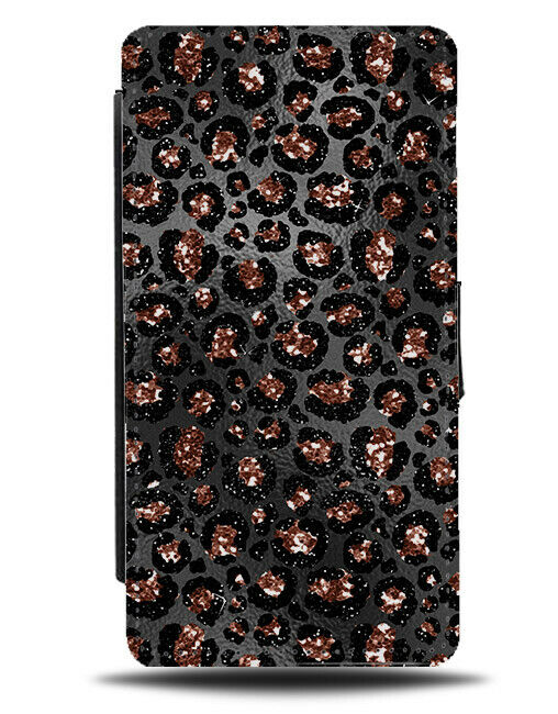 Glitter Rose Gold Printed Leopard Print Flip Wallet Case Golden Print Image G030