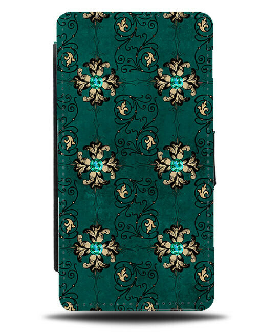 Green and Golden Novelty Vintage Pattern Flip Wallet Case Design L009