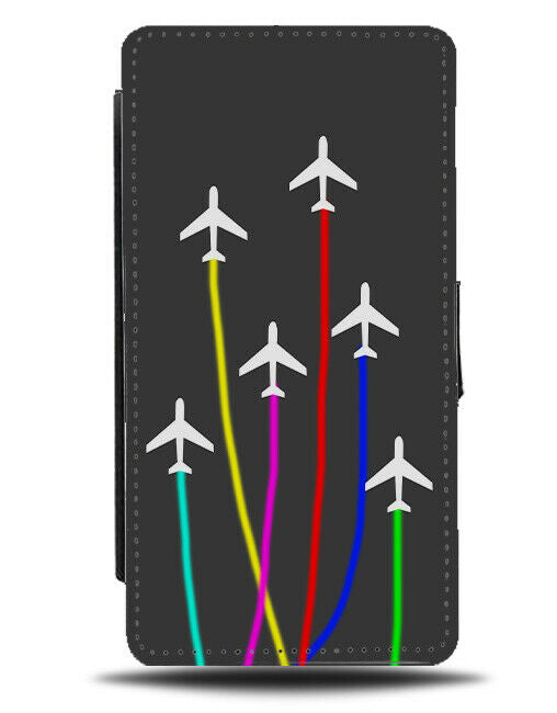 Colourful Airplane Flip Cover Wallet Phone Case Cartoon Planes Kids Rainbow 121