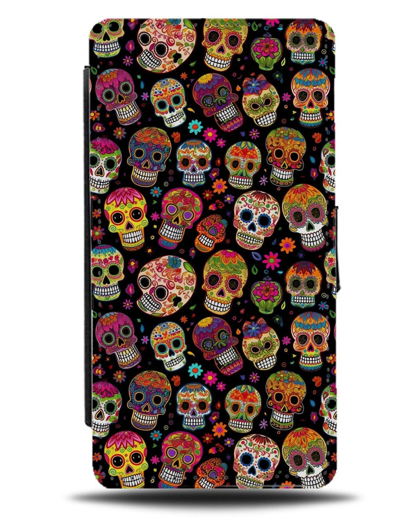 Colourful Cartoon Sugar Skull Pattern Flip Wallet Case Mexican Style CA24