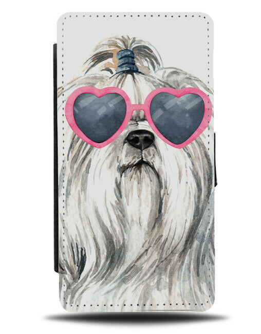 Shih Tzu Flip Wallet Phone Case Dog Love Heart Sunglasses Funny Pink Shitzu K607