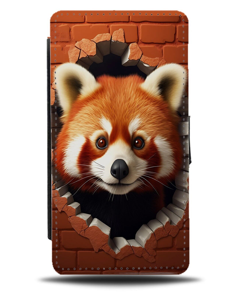 Funny Red Panda 3D Effect Print Flip Wallet Case Face Head Through Wall CV71