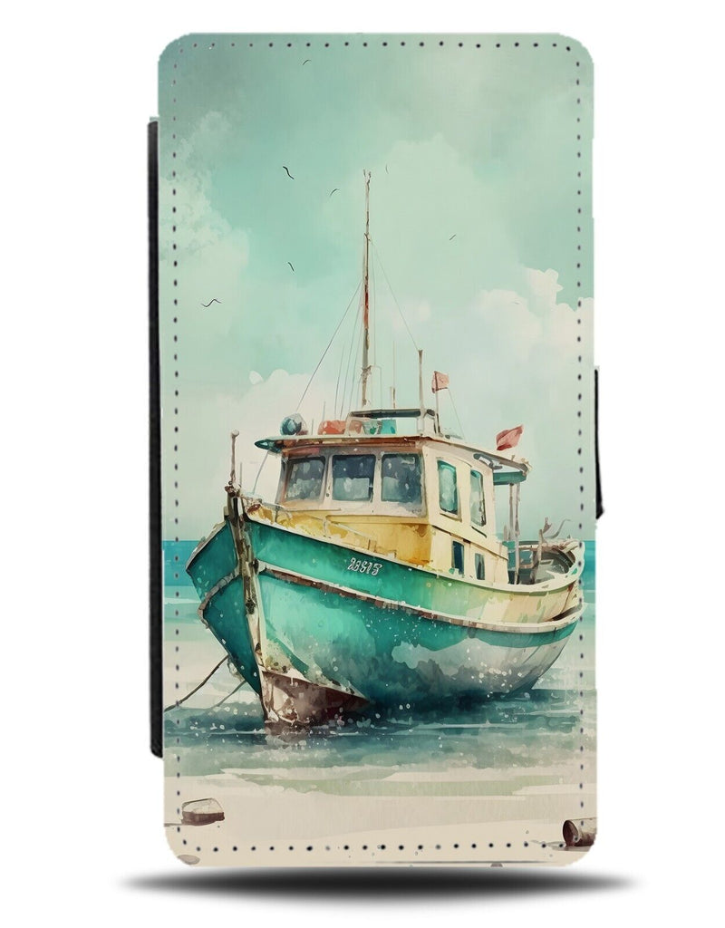 Oil Painting Of Sail Boat Flip Wallet Case Sailing Boats Washed Ashore CX98