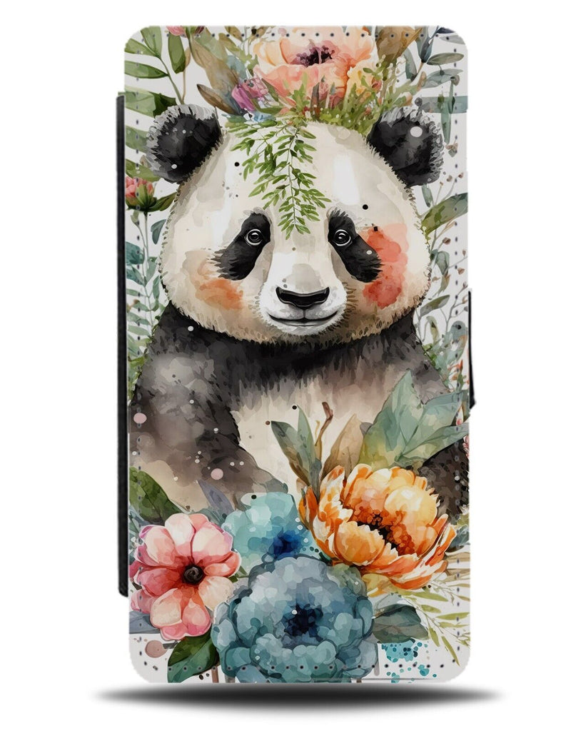 Panda Covered In Flowers Flip Wallet Case Animal Watercolour Pandas Floral AG74