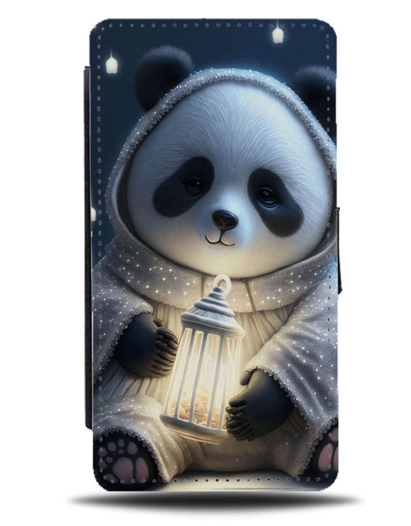 Night Panda Flip Wallet Case Cute Sleeping Outdoor Lantern Torch Lamp Kids AW50