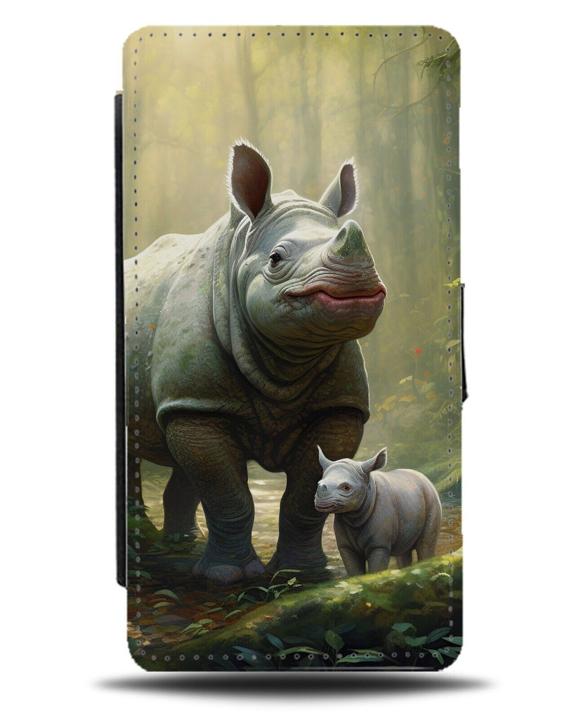 Cute Javan Rhino Flip Wallet Case Rhinoceros Baby Mummy Daddy Mum Dad Wild CL76