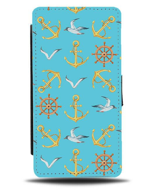 Blue Nautical Flip Cover Wallet Phone Case Anchor Seagull Seagulls Anchors si236