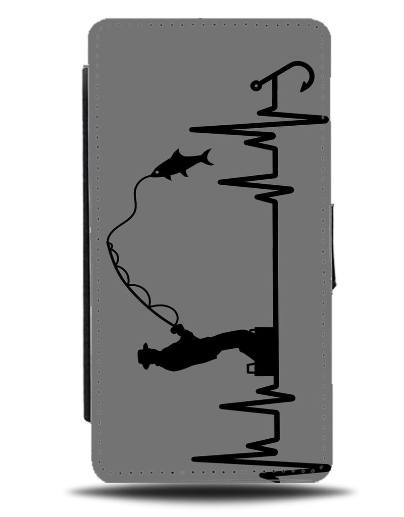 Dark Grey Fishing Flip Wallet Case Fisherman Boat Sea River Funny Dad Boys AF87