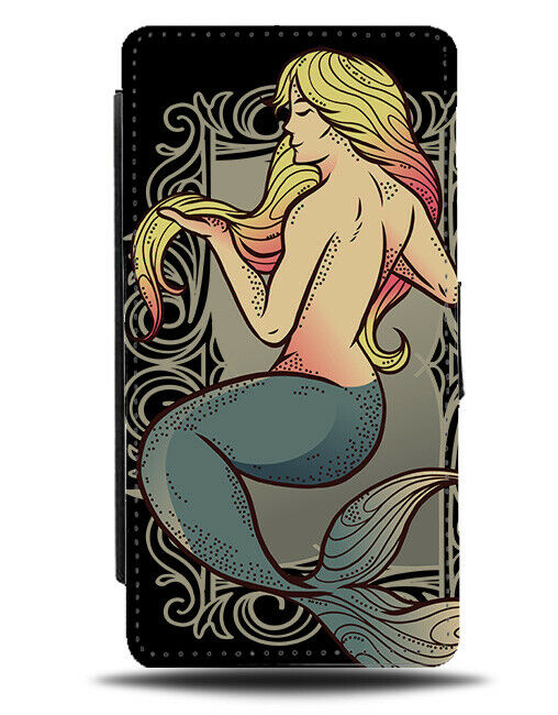 Vintage Mermaid & Mirror Flip Wallet Case Retro Underwater Ocean Mermaid J740