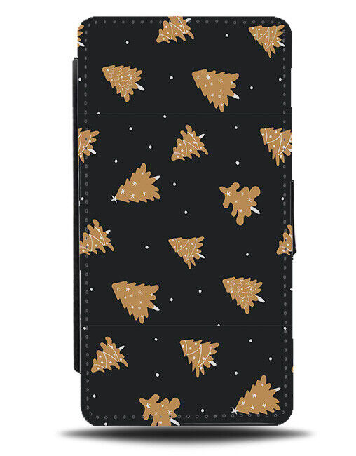 Golden Falling Christmas Trees Flip Wallet Case Tree Gold Cartoon Pattern N685