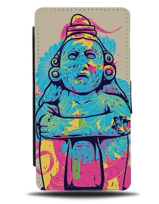 Colourful Funny Buddha Flip Wallet Phone Case Traditional Painting Fun Fat E292